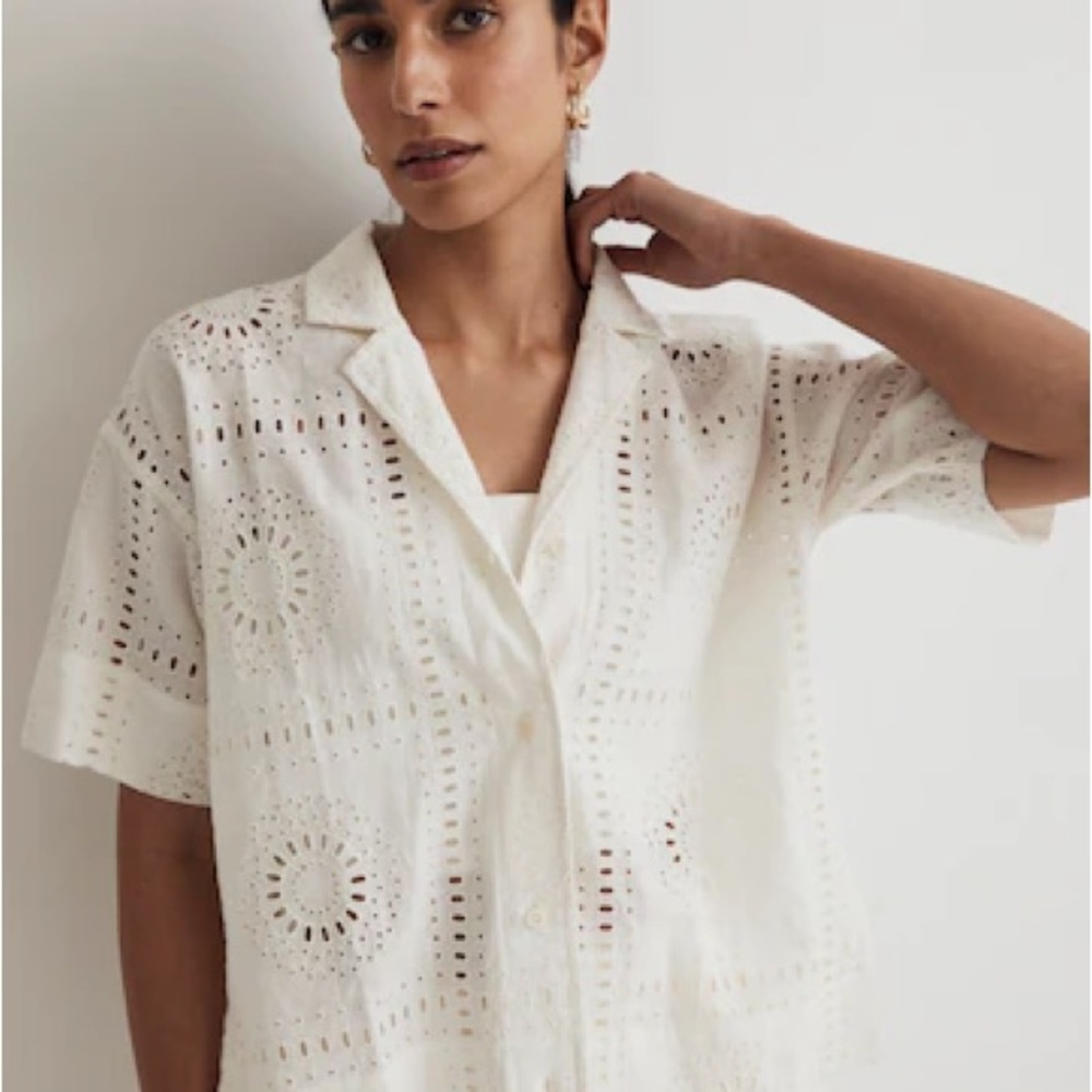 Madewell White Eyelet Button-Down Shirt
